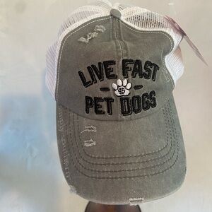 Simply Southern Live Fast Pet Dogs  Trucker Hat Ball Cap Gray White Black NWT